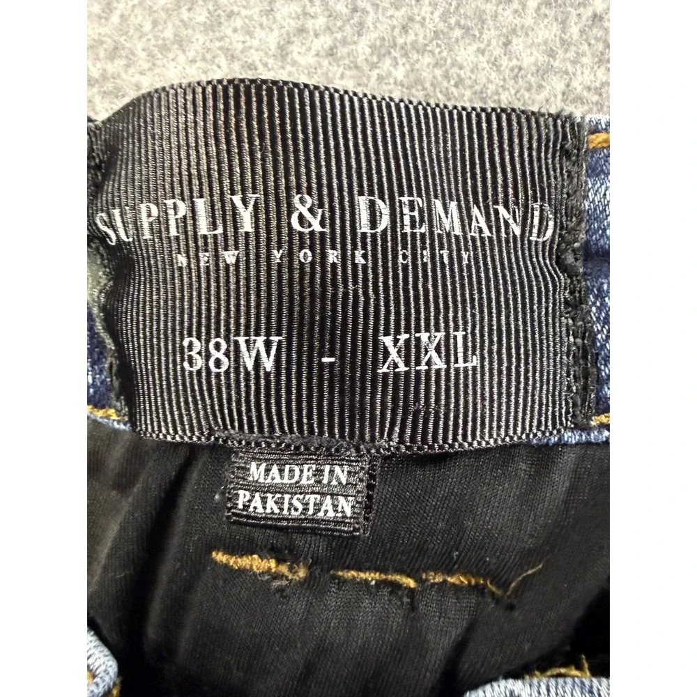 Supply & Demand NYC Mens 38W XXL Blue Distressed Moto Biker Slim Jeans